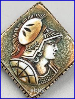 Cameo Brooch Antique 19th God Hermes Victorian Style Hand Carved Brass Shell Pin