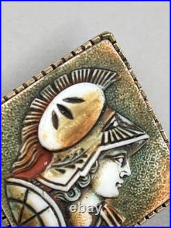 Cameo Brooch Antique 19th God Hermes Victorian Style Hand Carved Brass Shell Pin