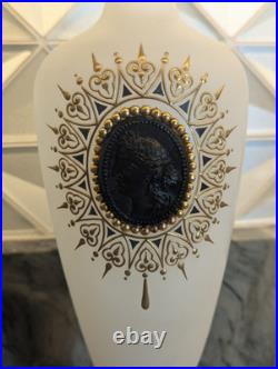 Cameo Vase, Antique French Napoleon White Opaline 13Tall, Rare