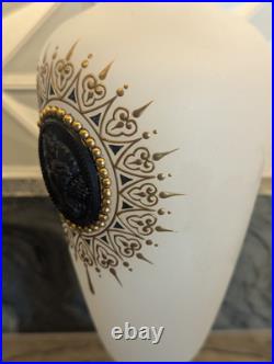Cameo Vase, Antique French Napoleon White Opaline 13Tall, Rare