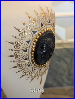 Cameo Vase, Antique French Napoleon White Opaline 13Tall, Rare