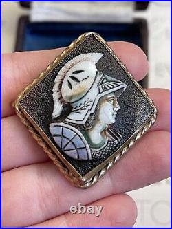 Cameo brooch Antique 19th god Hermes Victorian Style Hand Carved Very Rare G. Pl