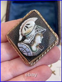 Cameo brooch Antique 19th god Hermes Victorian Style Hand Carved Very Rare G. Pl