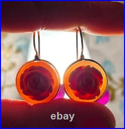 Cameo hand carved earrings georgeus Antique stile VICTORIAN FLOWER+ amethyst