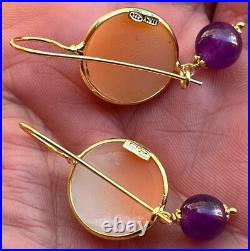 Cameo hand carved earrings georgeus Antique stile VICTORIAN FLOWER+ amethyst
