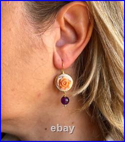 Cameo hand carved earrings georgeus Antique stile VICTORIAN FLOWER+ amethyst
