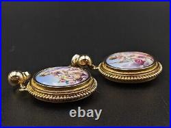 Cherub Earrings 14K Gold Antique Victorian Hand Painted Miniature Plaque Putti