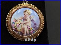 Cherub Earrings 14K Gold Antique Victorian Hand Painted Miniature Plaque Putti