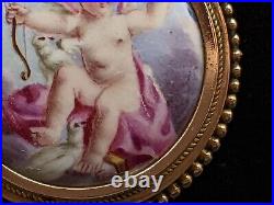 Cherub Earrings 14K Gold Antique Victorian Hand Painted Miniature Plaque Putti