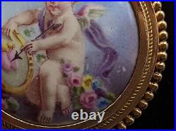 Cherub Earrings 14K Gold Antique Victorian Hand Painted Miniature Plaque Putti