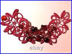 Choker jewelry woman necklace collier vintage embroidered collar red crystal bib