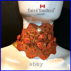 Choker jewelry woman necklace embroidered crystal stone collar accessorie orange