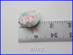 Civil War Antqe Victorian Hand Painted Flower Porcelain Ceramic Pin Brooch Brass