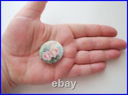 Civil War Antqe Victorian Hand Painted Flower Porcelain Ceramic Pin Brooch Brass