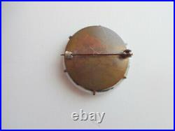 Civil War Antqe Victorian Hand Painted Flower Porcelain Ceramic Pin Brooch Brass