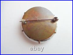 Civil War Antqe Victorian Hand Painted Flower Porcelain Ceramic Pin Brooch Brass