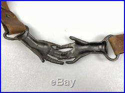 Clasping Hands Belt With Buckle Brass Vintage Victorian With leather Belt