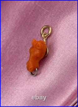 Coral Horse Pendant Charm Victorian Gold Hand Carved Equestrian Riding Racing
