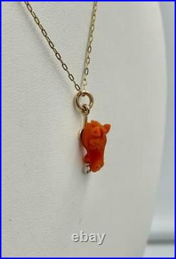 Coral Horse Pendant Charm Victorian Gold Hand Carved Equestrian Riding Racing