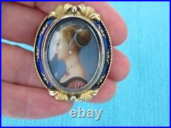 Corletto Victorian 18k Gold Hand Painted Enamel Diamonds & Ruby Pendant-brooch