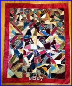 Crazy Quilt Hand Tied Antique Victorian Shaker Estate Amazing Rare Embroidery