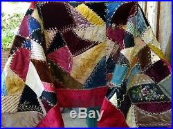 Crazy Quilt Hand Tied Antique Victorian Shaker Estate Amazing Rare Embroidery