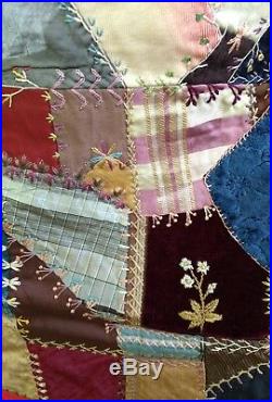 Crazy Quilt Hand Tied Antique Victorian Shaker Estate Amazing Rare Embroidery