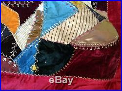 Crazy Quilt Hand Tied Antique Victorian Shaker Estate Amazing Rare Embroidery