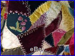 Crazy Quilt Hand Tied Antique Victorian Shaker Estate Amazing Rare Embroidery