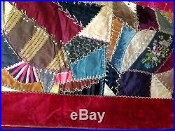 Crazy Quilt Hand Tied Antique Victorian Shaker Estate Amazing Rare Embroidery