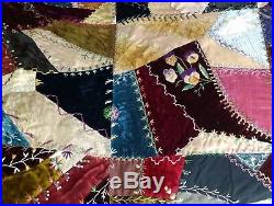 Crazy Quilt Hand Tied Antique Victorian Shaker Estate Amazing Rare Embroidery