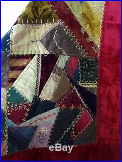 Crazy Quilt Hand Tied Antique Victorian Shaker Estate Amazing Rare Embroidery