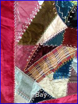 Crazy Quilt Hand Tied Antique Victorian Shaker Estate Amazing Rare Embroidery