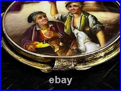Detailed Double Portrait Dog Hand Painted Victorian 10K Oval Frame Brooch/Pin