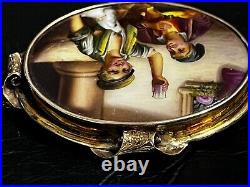Detailed Double Portrait Dog Hand Painted Victorian 10K Oval Frame Brooch/Pin