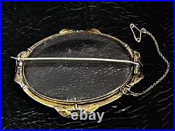 Detailed Double Portrait Dog Hand Painted Victorian 10K Oval Frame Brooch/Pin