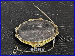 Detailed Double Portrait Dog Hand Painted Victorian 10K Oval Frame Brooch/Pin