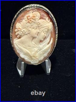 Drop Dead Gorgeous Antique Hand Carved Shell Cameo Pin Pendant Rare Subject