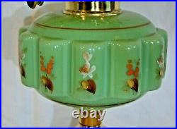 Duplex Oil Lamp. Green Hand Painted Font. Brass & Ceramic Base. Falks Burner