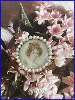 EDWARDIAN 14k Gold Hand Painted Porcelain Seed Pearls Brooch Pendant Pin