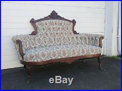 Early 1880s Eastlake Victorian Walnut Hand Carved Sofa Couch 8930