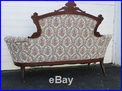 Early 1880s Eastlake Victorian Walnut Hand Carved Sofa Couch 8930