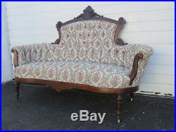 Early 1880s Eastlake Victorian Walnut Hand Carved Sofa Couch 8930