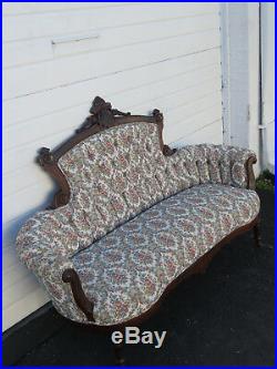 Early 1880s Eastlake Victorian Walnut Hand Carved Sofa Couch 8930