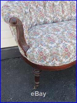 Early 1880s Eastlake Victorian Walnut Hand Carved Sofa Couch 8930