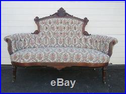 Early 1880s Eastlake Victorian Walnut Hand Carved Sofa Couch 8930