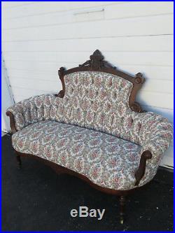 Early 1880s Eastlake Victorian Walnut Hand Carved Sofa Couch 8930