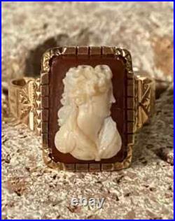 Early 1900s Victorian Hand-carved 14k Gold Carnelian Cameo Ring Size 10 4.45 g
