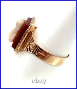 Early 1900s Victorian Hand-carved 14k Gold Carnelian Cameo Ring Size 10 4.45 g
