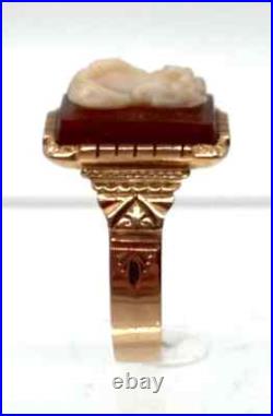 Early 1900s Victorian Hand-carved 14k Gold Carnelian Cameo Ring Size 10 4.45 g
